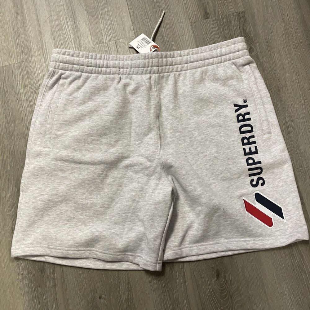 SUPERDRY GREY & NAVY BLUE DRAWSTRING MENS SWEAT SHORTS SIZE 2XL NEW